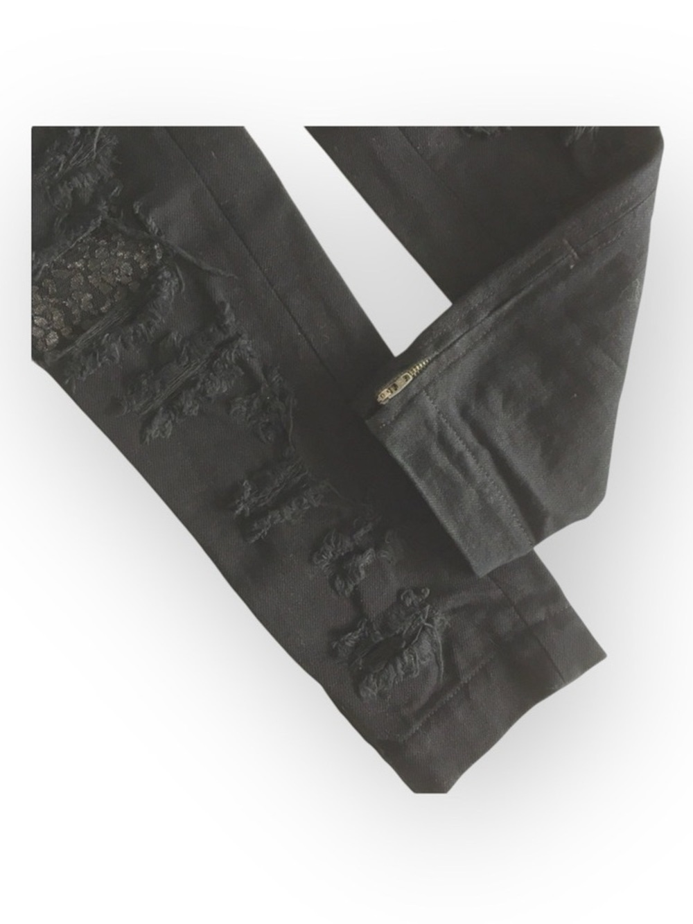 LF Carmar ❉ Skinny Shredded Rips Stretch Jeans ❉ Lace Patches ❉ Jet Black ❉ 25 ❉ - Picture 7 of 16